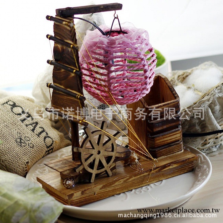 3211創意木質帆船小燈罩筆筒臺燈 蕾絲圓球可愛小夜燈 燈具批發工廠,批發,進口,代購