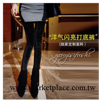 2012超時尚金閃閃碎點拼皮瘦身打底褲工廠,批發,進口,代購