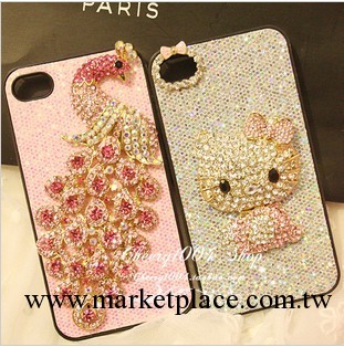 蘋果5代iphone4S/4保護殼閃粉亮片滿鉆孔雀hello kitty水鉆手機殼工廠,批發,進口,代購