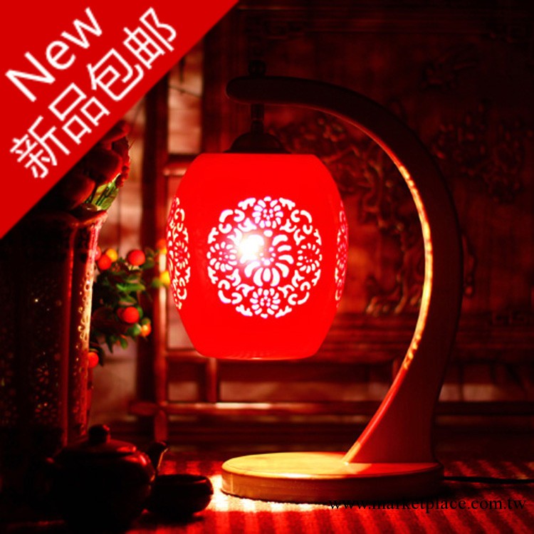 結婚慶禮物品中式復古臺燈具景德鎮現代陶瓷燈紅色創意臥室床頭燈工廠,批發,進口,代購