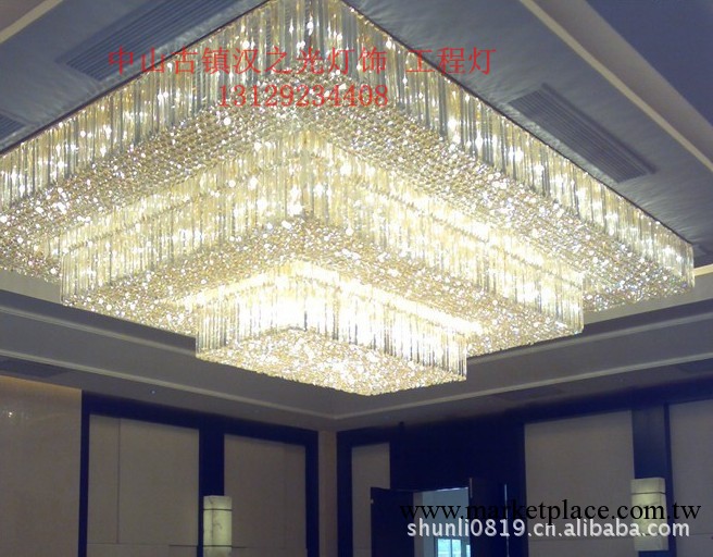 酒店工程大型水晶吸頂燈具賓館大堂大廳不銹鋼水晶燈飾工廠,批發,進口,代購