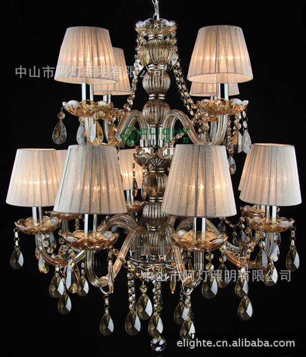 雙層幹邑色 銀色佈罩水晶吊燈歐式吊燈水晶燈 臥室燈餐廳燈具1205工廠,批發,進口,代購