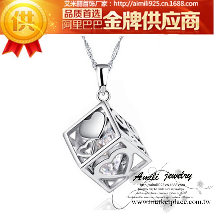 純銀項鏈 韓版飾品 外貿首飾批發 愛情魔方水晶吊墜 七夕情人節工廠,批發,進口,代購