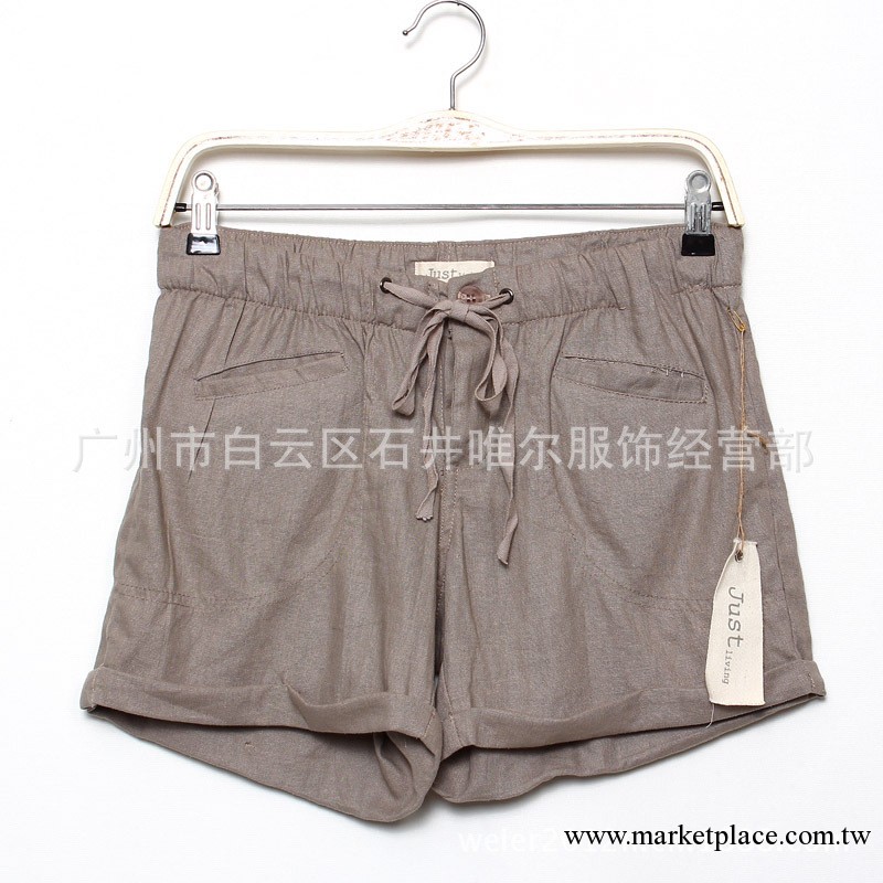 2013夏裝新款韓版外貿原單女裝簡約休閑綁帶麻料百搭短褲批發0.24工廠,批發,進口,代購