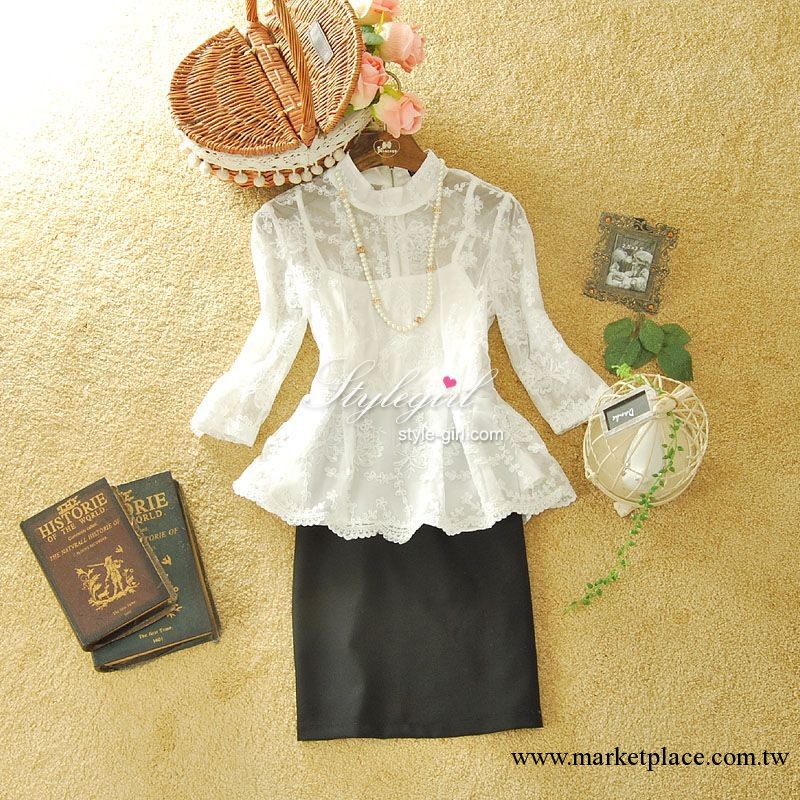 韓國原單奢華刺繡蕾絲連衣裙假兩件套小禮服OL職業裝工廠,批發,進口,代購