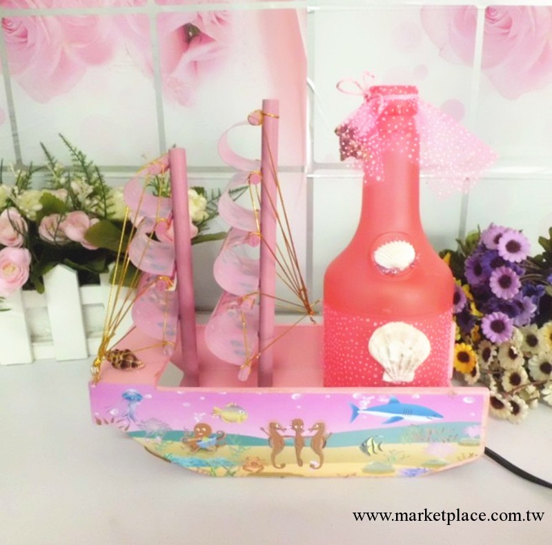 15082廠傢直銷新款彩色帆船漂流瓶裝飾臺燈 創意燈具工廠,批發,進口,代購