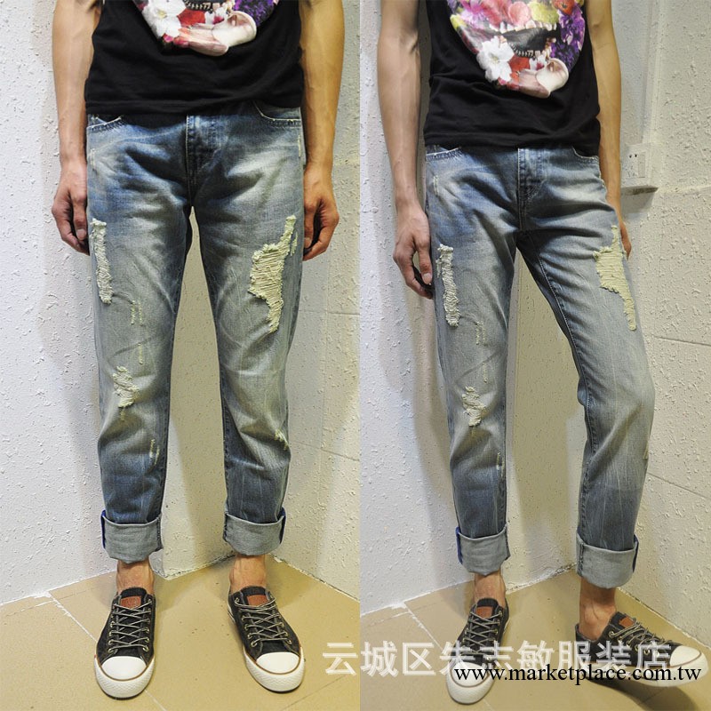 2013爆款精品潮男必備男士牛仔褲 韓版 潮 修身破洞牛仔長褲男生工廠,批發,進口,代購