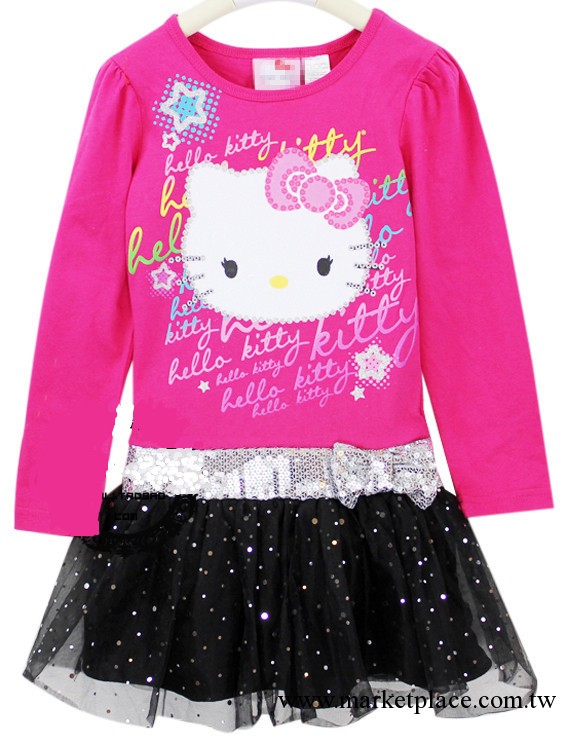 生產批發-外貿童裝HELLO KITTY長袖亮片長袖連衣紗裙女童裙工廠,批發,進口,代購