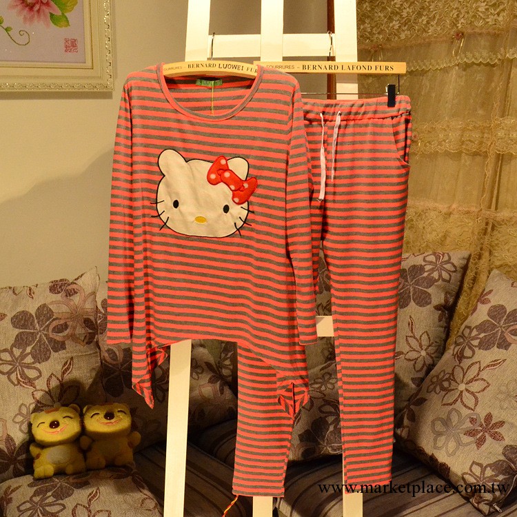 純棉卡通睡衣批發 長袖傢居服 月子服 女士套裝 hello kitty睡衣工廠,批發,進口,代購