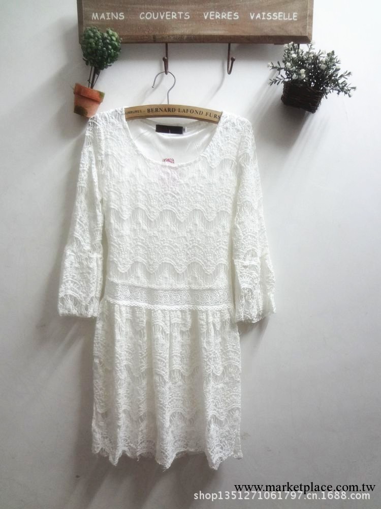 【古天派】韓國原單 女裝秋款九分袖仙女刺繡鏤空連衣裙工廠,批發,進口,代購