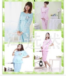 Hello Kitty 長袖哺乳衣孕婦裝喂奶衣純棉 月子服 睡衣套裝工廠,批發,進口,代購
