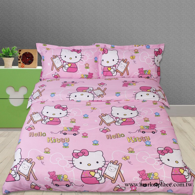 愛傢兒童全棉四件套純棉公主床單床笠式hello kitty卡通床上用品工廠,批發,進口,代購