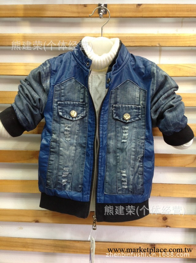 震斌服飾-2013秋冬新款高仿皮拼牛仔時尚大氣夾克韓版潮男小上衣批發・進口・工廠・代買・代購