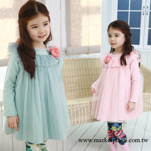 I U BABY 2013韓版女童長袖立體花朵蕾絲連衣裙 童裝批發MQ13092工廠,批發,進口,代購