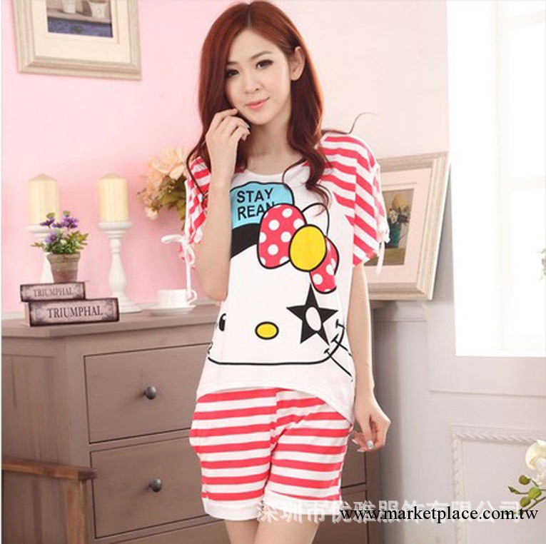 粉色hello kitty圖案可愛卡通休閑傢居睡衣短袖套裝 一件代發工廠,批發,進口,代購