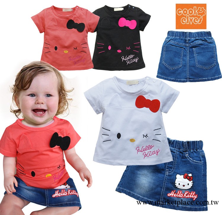 童裝直批210300hello kitty短袖套裝女童牛仔裙2件套批37*5工廠,批發,進口,代購