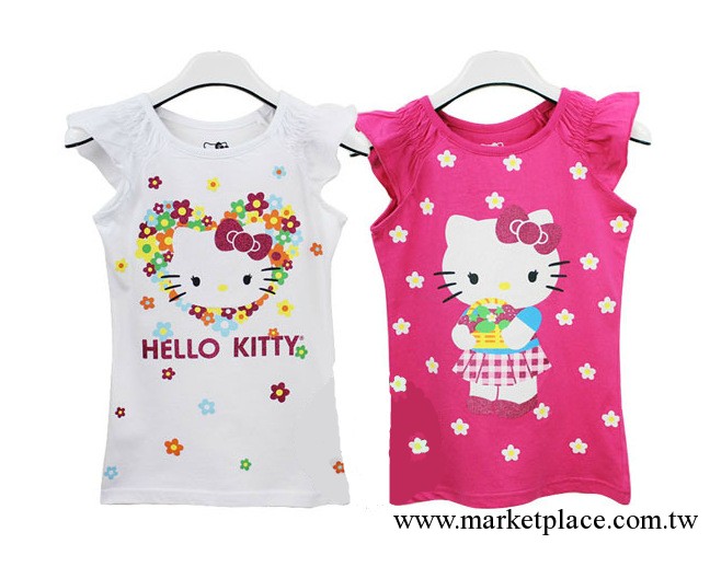 生產批發-外貿童裝HELLO KITTY 飛袖童短袖T恤工廠,批發,進口,代購