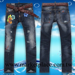 13夏新品DSQUARED2海軍風潮個性破洞修身牛仔褲 D2男士丹寧官網款工廠,批發,進口,代購
