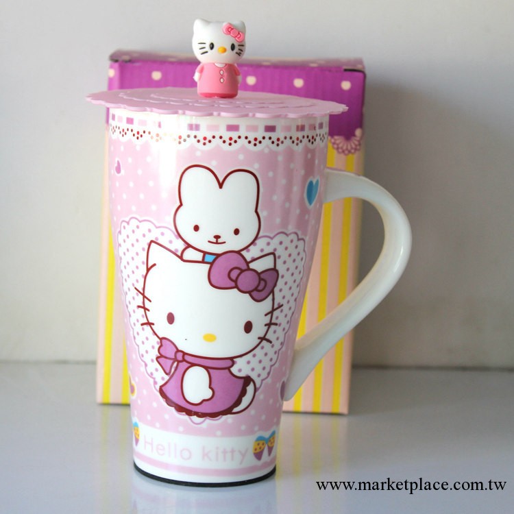 600083  Hello kitty陶瓷杯卡通水杯 KT超大容量杯 馬克杯 帶杯蓋工廠,批發,進口,代購