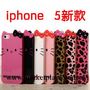 Hello Kitty耳朵蝴蝶結 豹紋iPhone 5手機殼 蘋果5代保護殼軟外殼工廠,批發,進口,代購