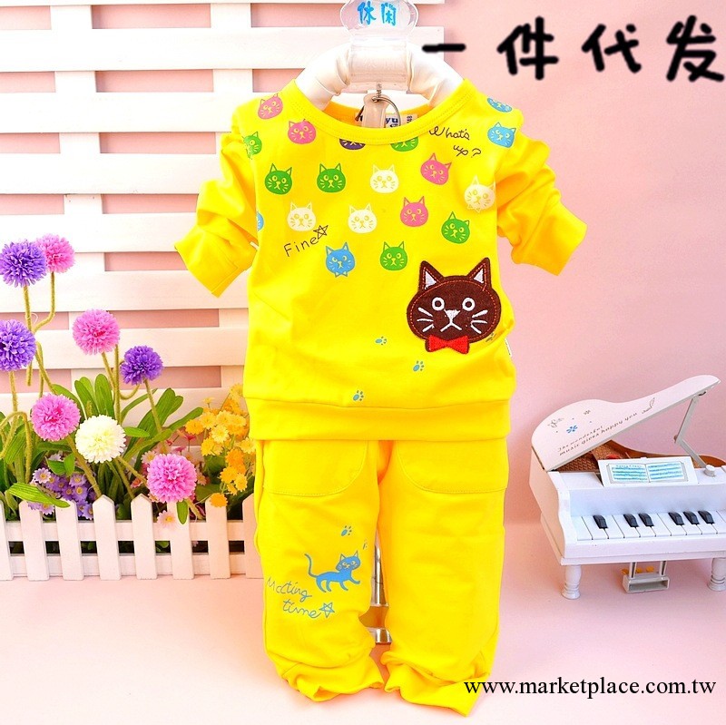 童裝嬰幼兒一件代發春秋款套裝小貓套裝糖果色休閑套裝寶寶服188工廠,批發,進口,代購