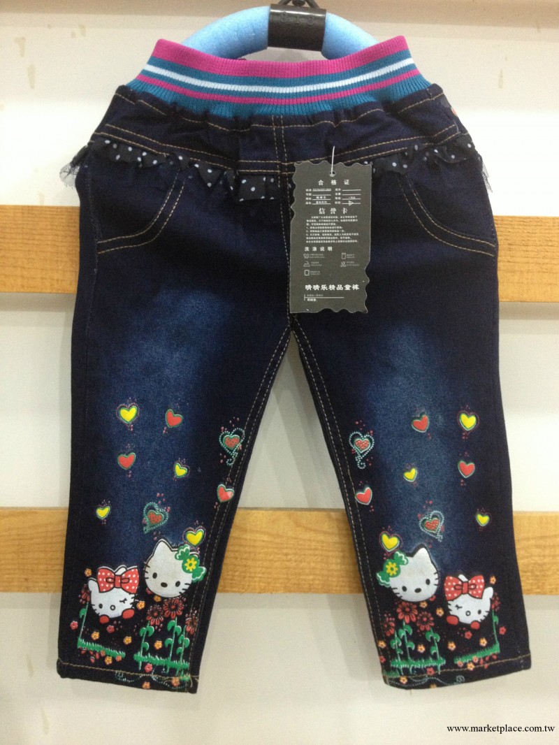 13秋季新款童裝蕾絲花邊 hello kitty 童裝 牛仔褲 童裝批發 童褲工廠,批發,進口,代購