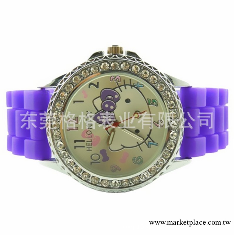 供應學生手表 創意hello kitty矽膠手表 鑲鉆日內瓦矽膠手表工廠,批發,進口,代購