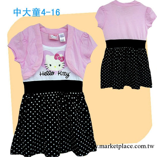 2012夏季新款凱蒂貓兒童中大童短袖連衣裙 KITTY假二件童裙工廠,批發,進口,代購