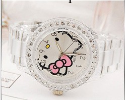 hello kitty watch透明滿鉆手表 韓國時尚女學生手表 可愛女孩工廠,批發,進口,代購
