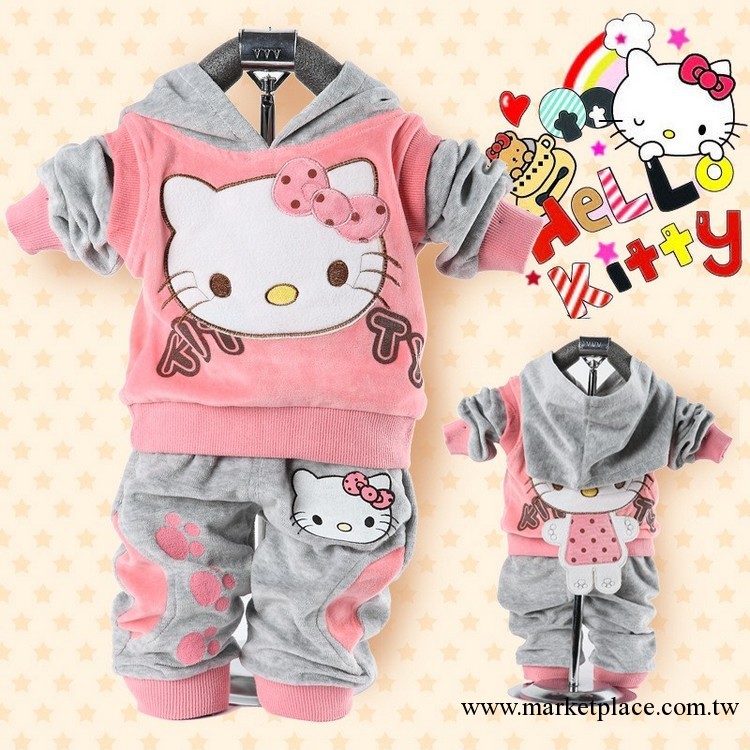 外貿Hello Kitty 天鵝絨兒童套裝 KT貓兩面穿長袖女寶寶春秋款工廠,批發,進口,代購