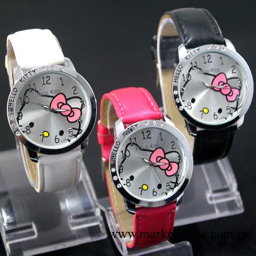 Hello Kitty KT凱蒂貓6顆鉆皮革表帶手表腕表兒童表時裝表426工廠,批發,進口,代購