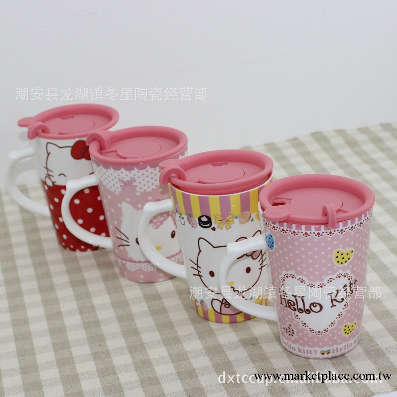 供應Hello Kitty帶蓋馬克杯 咖啡陶瓷杯 創意陶瓷杯子 可愛卡通杯工廠,批發,進口,代購