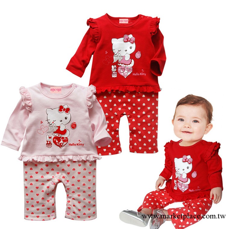 青島產地童裝 2013秋款童裝批發 hello kitty毛圈哈衣嬰兒服 爬服工廠,批發,進口,代購