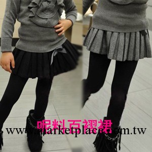 2013秋冬款 童裝--女童韓版精品學院風針織腰呢料百褶半裙 童裙工廠,批發,進口,代購