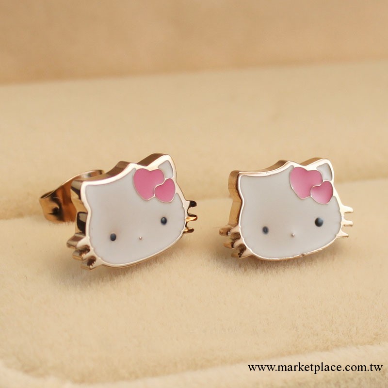 廠傢批發Hello Kitty 可愛凱蒂貓 卡通人物鈦鋼玫瑰金耳釘 不退色工廠,批發,進口,代購