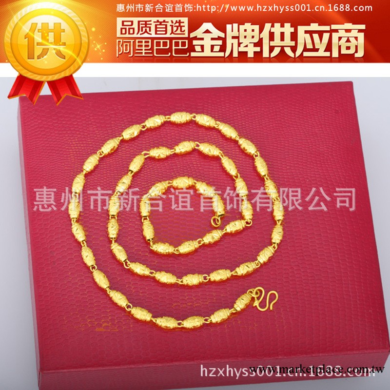 黃銅項鏈 鍍24K黃金男士空心橄欖珠項鏈 沙金飾品 高仿真金飾品工廠,批發,進口,代購