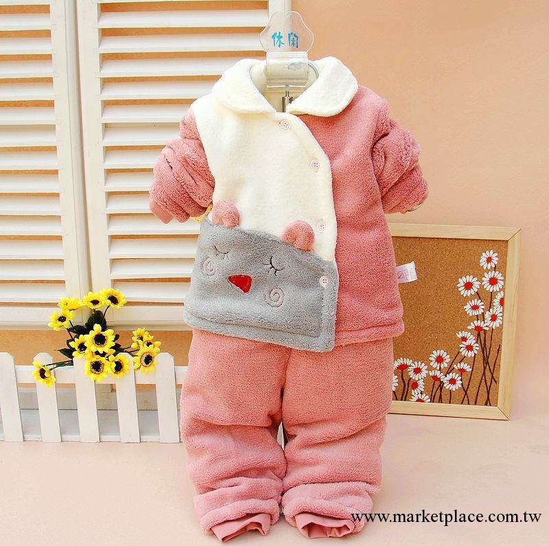 批發童裝春裝 淑嬰雪珊瑚絨翻領套裝 嬰幼兒雙層外出服套裝工廠,批發,進口,代購