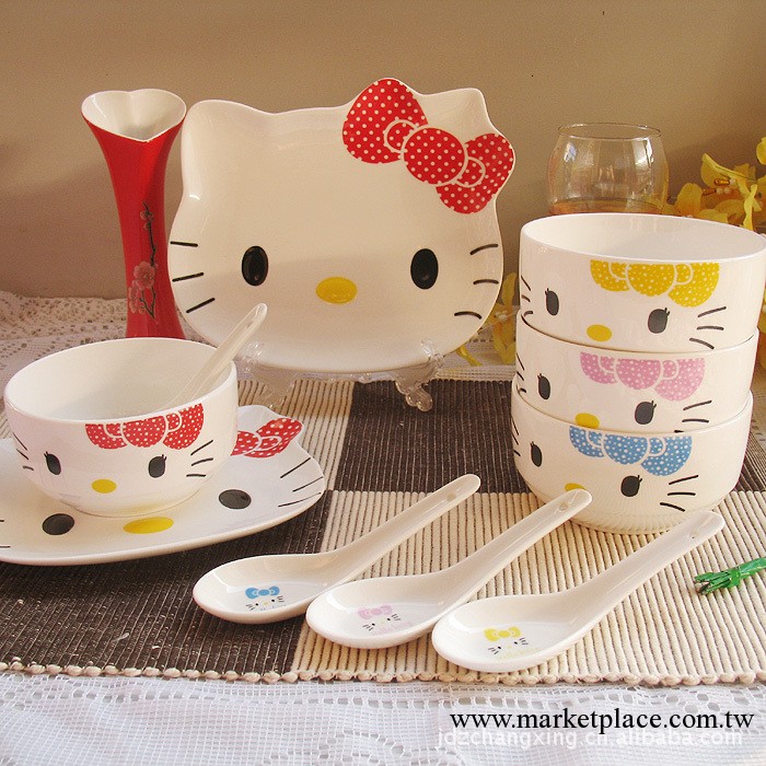 昌興陶瓷 日單hello kitty禮品餐具 碗勺套裝工廠,批發,進口,代購