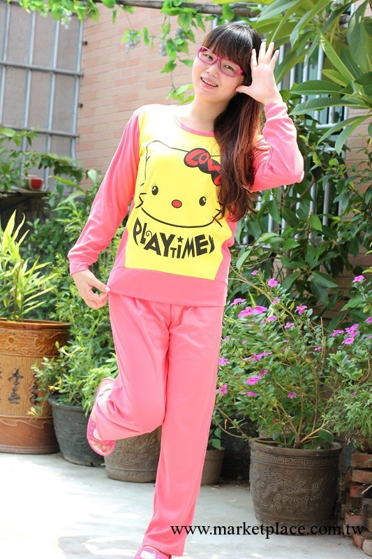 秋款Hello kitty KT甜美卡通長袖傢居服女士牛奶棉睡衣套裝 批發工廠,批發,進口,代購