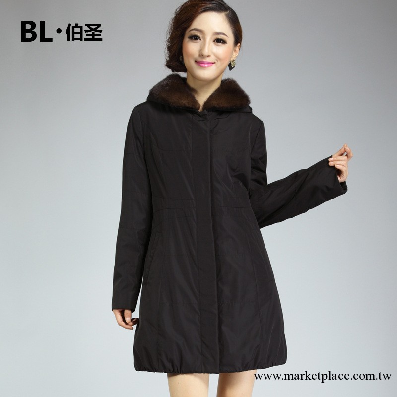 BL伯聖 尼克服水貂毛領女 2013冬季新款女士皮草外套中長款棉服工廠,批發,進口,代購