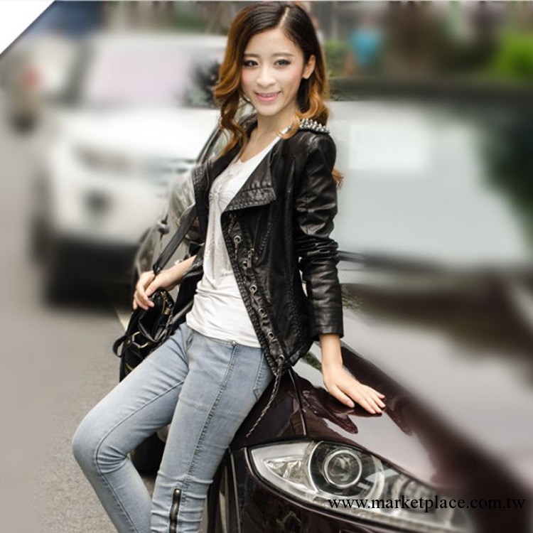 2013秋裝新款韓版女士機車PU皮衣女短款修身小外套皮夾克工廠,批發,進口,代購