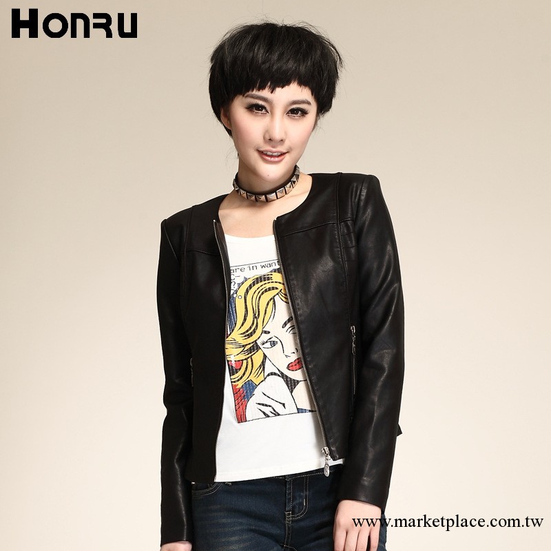 Honru2012秋冬新品女士pu小皮衣外套短款機車款歐美圓領修身夾克工廠,批發,進口,代購