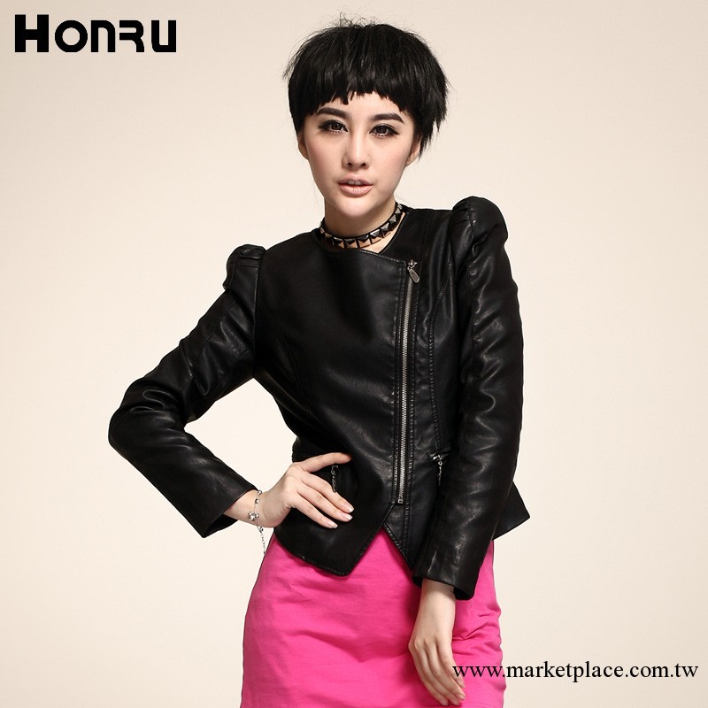 Honru2012秋裝新品皮衣女短款修身外套 歐美女機車小皮衣PU皮夾克工廠,批發,進口,代購