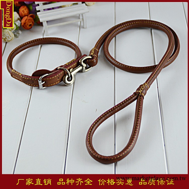 東達|寵物用品批發 100%牛皮寵物項圈牽引帶 圓帶狗牽繩 狗鏈1.2m工廠,批發,進口,代購