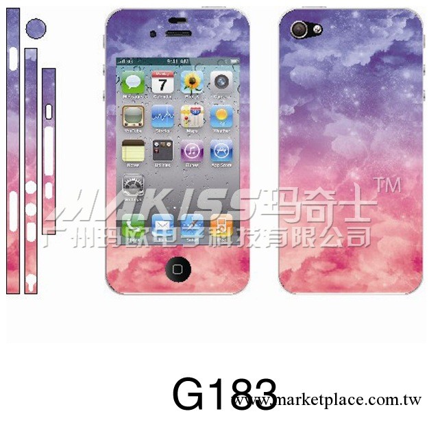 蘋果iphone4星光膜 iphone閃鉆卡通膜 卡通彩膜帶邊貼 星光膜G183工廠,批發,進口,代購