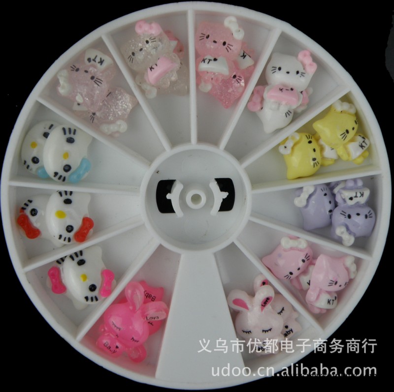 美甲飾品  樹脂 8cm鉆盒/12格/12款 24顆 hello kitty貓系列工廠,批發,進口,代購