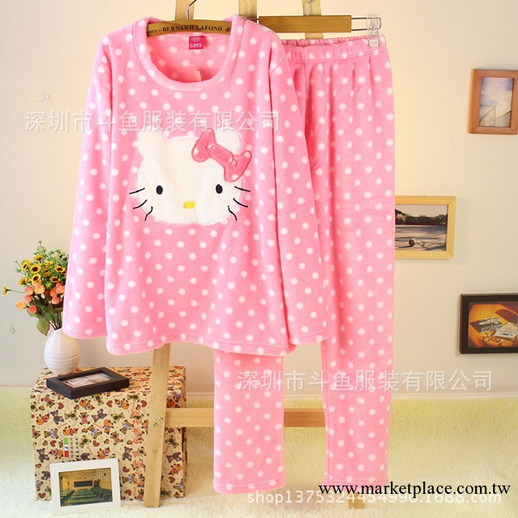 爆款 hello kitty珊瑚絨睡衣甜美傢居服冬季厚款批發工廠,批發,進口,代購