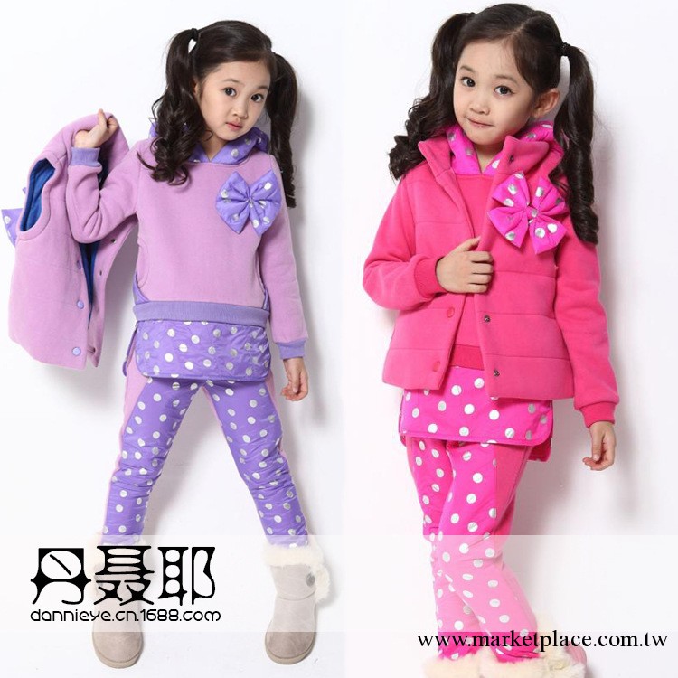 【閩越強】2013新款冬裝童裝 女童衛衣圓點蝴蝶結馬甲三件套 批發工廠,批發,進口,代購