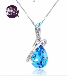 042 韓版飾品熱銷滿鉆水滴滿庭芳天使淚短款水晶項鏈工廠,批發,進口,代購