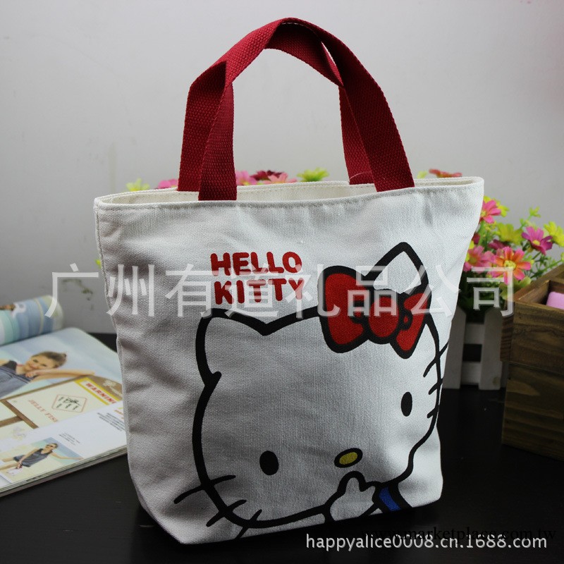 新款批發Hello Kitty卡通雙層加厚帆佈包 韓版手提包 小號購物袋工廠,批發,進口,代購